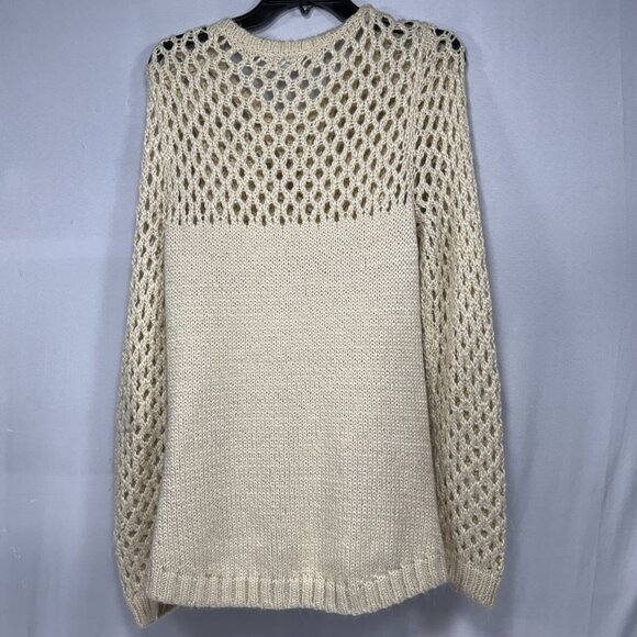 Chunky Cable Knit Bar III Ivory Cream Crochet Sweater L Large - Picture 3 of 8